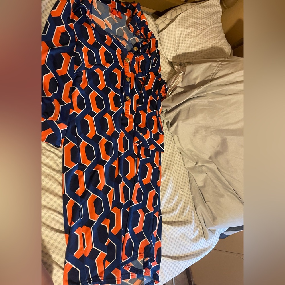 Geometric Blue and Orange Dress